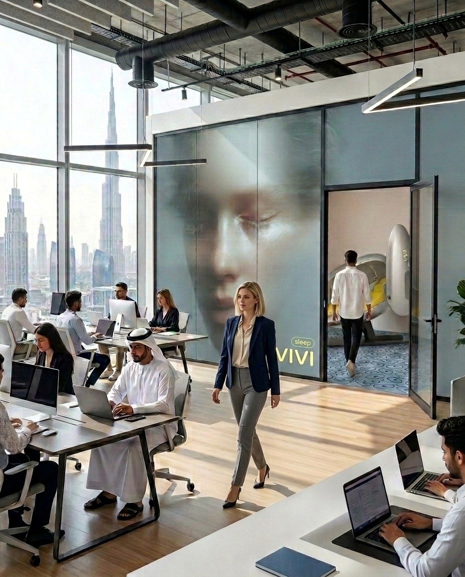 VIVI workplace sleep pod room inside a modern Dubai office