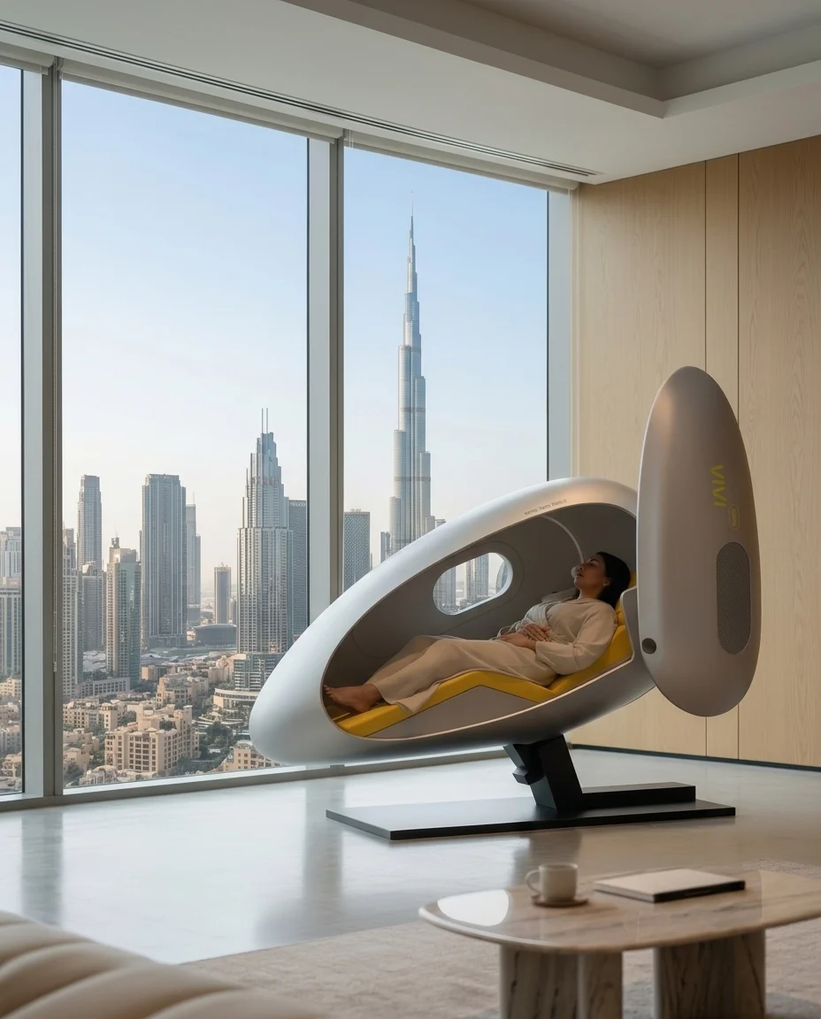 VIVI Pod Overlooking the Dubai Skyline